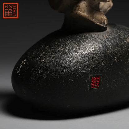 Guanfu Museum Happy Samanera Iron Pill Stone Plastic Decoration Crafts Study Living Room Antique Shelf Festival Gift Packing Cur