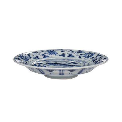 Guanfu Museum Imitation Blue and White Fish and Algae Pattern, Lotus Leaf Mandarin Duck, Bamboo Leaf Banana Decorative Plate Wai