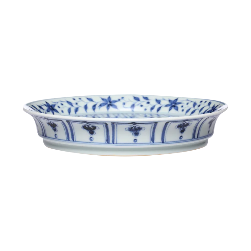 Guanfu Museum Imitation Blue and White Fish and Algae Pattern, Lotus Leaf Mandarin Duck, Bamboo Leaf Banana Decorative Plate Wai