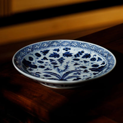 Guanfu Museum Imitation Blue and White Fish and Algae Pattern, Lotus Leaf Mandarin Duck, Bamboo Leaf Banana Decorative Plate Wai