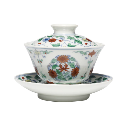 Guanfu Museum Imitation Mingcheng Fighting Color Chrysanthemum Pattern Sancai Gaiwan Tea Cup Master Cup Jingdezhen Tea Set Hand-