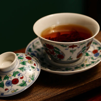 Guanfu Museum Imitation Mingcheng Fighting Color Chrysanthemum Pattern Sancai Gaiwan Tea Cup Master Cup Jingdezhen Tea Set Hand-