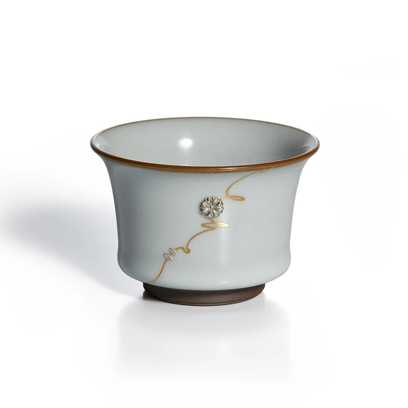 Guanfu Museum Imitation Official Glaze Porcelain Set Antique Style Official Kiln Handmade Jingdezhen Tea Cup Cover Teacup Silver