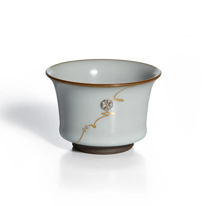 Guanfu Museum Imitation Official Glaze Porcelain Set Antique Style Official Kiln Handmade Jingdezhen Tea Cup Cover Teacup Silver