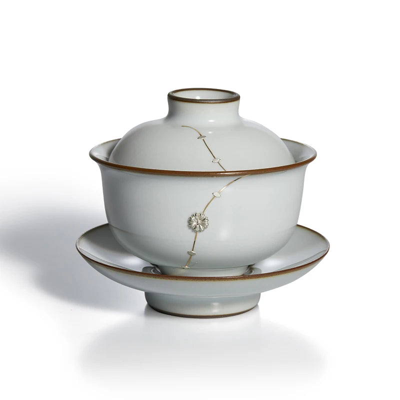 Guanfu Museum Imitation Official Glaze Porcelain Set Antique Style Official Kiln Handmade Jingdezhen Tea Cup Cover Teacup Silver