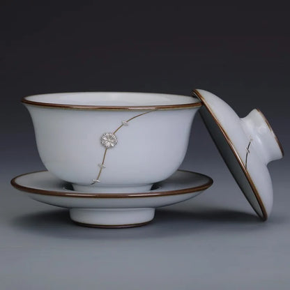Guanfu Museum Imitation Official Glaze Porcelain Set Antique Style Official Kiln Handmade Jingdezhen Tea Cup Cover Teacup Silver