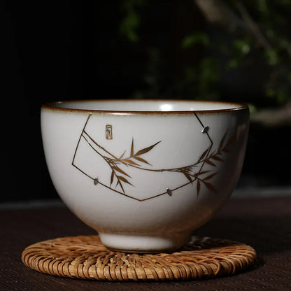 Guanfu Museum Imitation Ruglaze Silver Nail Porcelain Tea Cup Jingdezhen Tea Handmade Porcelain Cup Tea Set Gracked Glaze Suppor