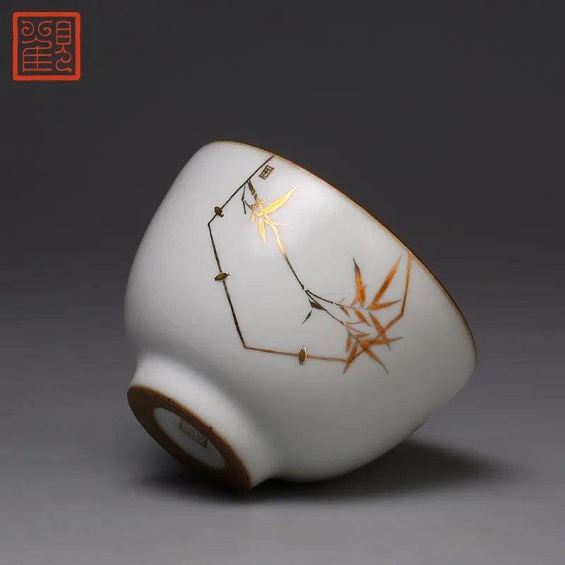 Guanfu Museum Imitation Ruglaze Silver Nail Porcelain Tea Cup Jingdezhen Tea Handmade Porcelain Cup Tea Set Gracked Glaze Suppor