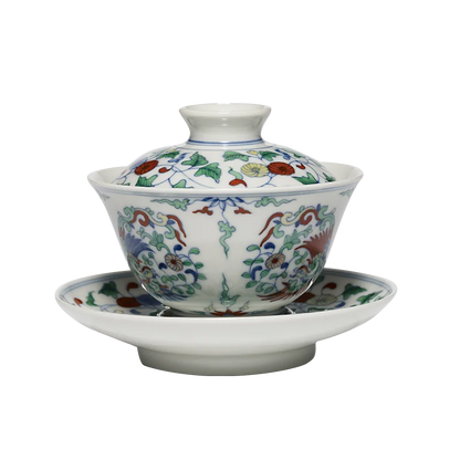 Guanfu Museum Imitation of Ming Dynasty Chenghua Doucai Group Phoenix Pattern Cover Teacup Master Cup Jingdezhen Tea Set Hand-Pa