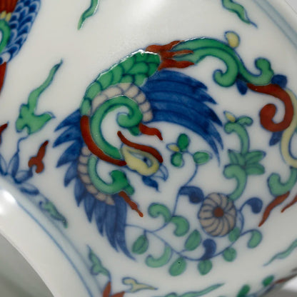 Guanfu Museum Imitation of Ming Dynasty Chenghua Doucai Group Phoenix Pattern Cover Teacup Master Cup Jingdezhen Tea Set Hand-Pa