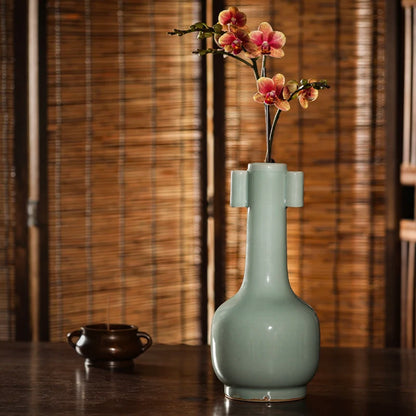 Guanfu Museum Longquan Celadon Vase with Pierced Handles Flower Arrangement Antique Limited Edition