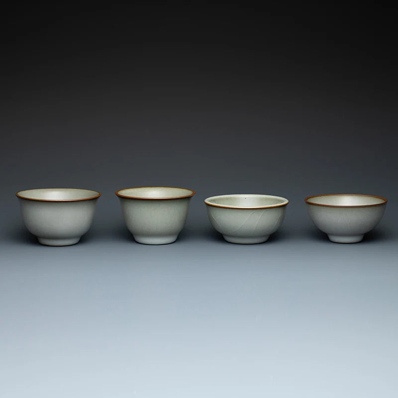 Guanfu Museum Longquan Official Glaze Tea Master Cup Purple Mouth Iron Foot Enameled Cast Iron Thick Pu'er Ice Crack Tea Bowl Gr
