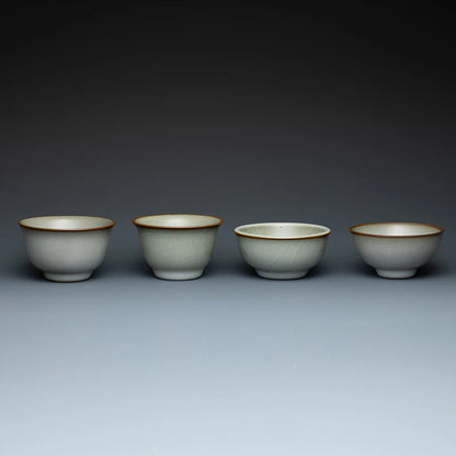 Guanfu Museum Longquan Official Glaze Tea Master Cup Purple Mouth Iron Foot Enameled Cast Iron Thick Pu'er Ice Crack Tea Bowl Gr