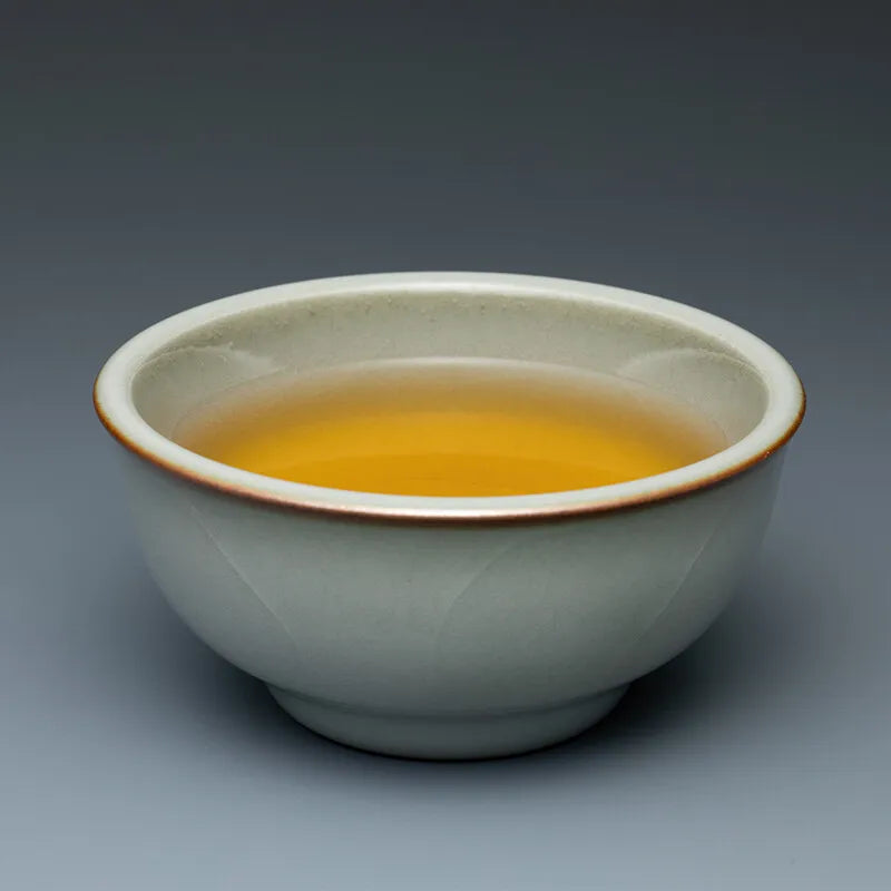 Guanfu Museum Longquan Official Glaze Tea Master Cup Purple Mouth Iron Foot Enameled Cast Iron Thick Pu'er Ice Crack Tea Bowl Gr