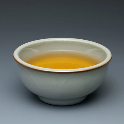Guanfu Museum Longquan Official Glaze Tea Master Cup Purple Mouth Iron Foot Enameled Cast Iron Thick Pu'er Ice Crack Tea Bowl Gr