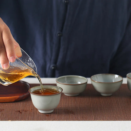 Guanfu Museum Longquan Official Glaze Tea Master Cup Purple Mouth Iron Foot Enameled Cast Iron Thick Pu'er Ice Crack Tea Bowl Gr