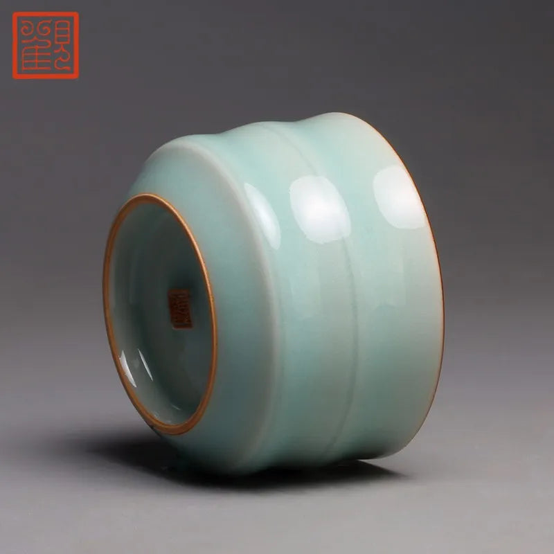 Guanfu Museum Longquan Pink Green Bamboo Joint Cup Tea Cup Kung Fu Tea Cup Ceramic Tea Set Master Cup Single Cup Guanfu Dudu Pro