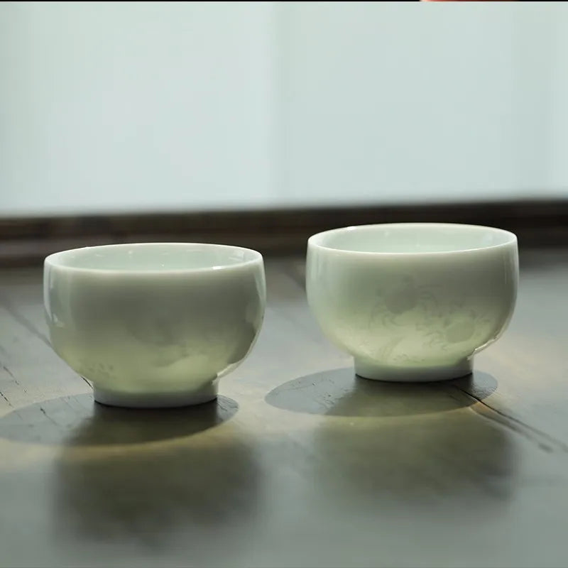 Guanfu Museum Misty Blue Couple Cups Guanfu Collection Classic Decoration Jingdezhen Tea Set Small Couple Cups Tea Cup Kung Fu T