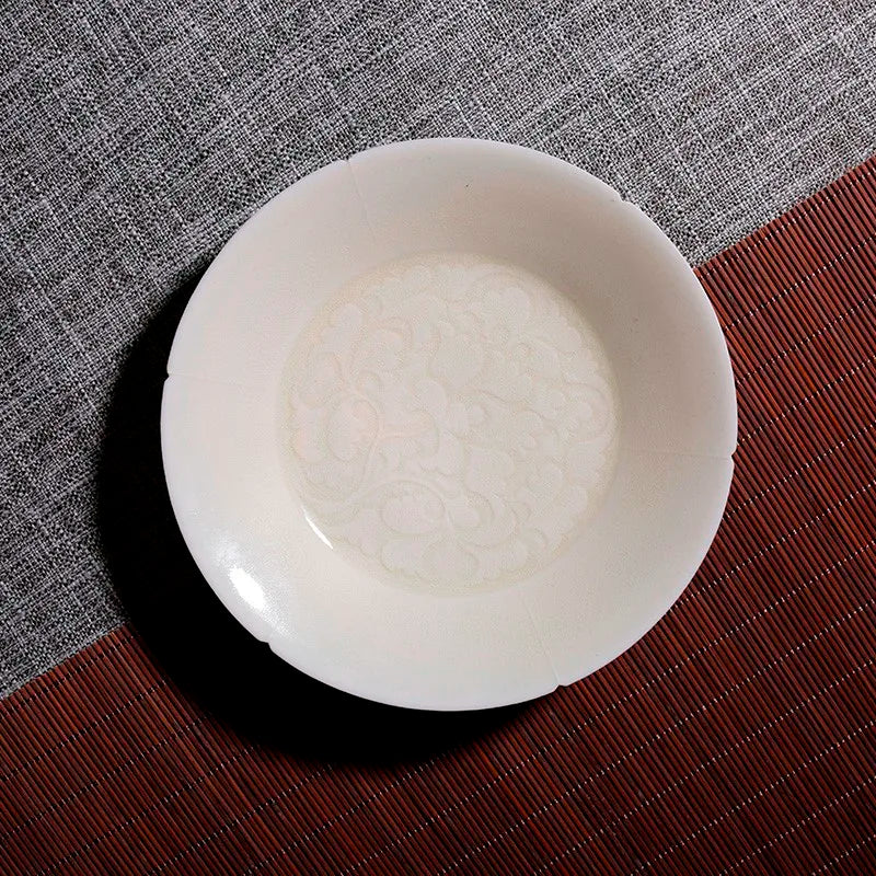 Guanfu Museum: Misty Blue Hand-Drawn Flower Mouth Pot Tray/Fruit Plate Guanfu Museum Jingdezhen Imitation Song Hutian Kiln Tea T