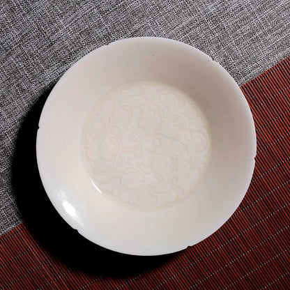 Guanfu Museum: Misty Blue Hand-Drawn Flower Mouth Pot Tray/Fruit Plate Guanfu Museum Jingdezhen Imitation Song Hutian Kiln Tea T