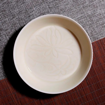 Guanfu Museum: Misty Blue Hand-Drawn Flower Mouth Pot Tray/Fruit Plate Guanfu Museum Jingdezhen Imitation Song Hutian Kiln Tea T