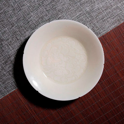 Guanfu Museum: Misty Blue Hand-Drawn Flower Mouth Pot Tray/Fruit Plate Guanfu Museum Jingdezhen Imitation Song Hutian Kiln Tea T