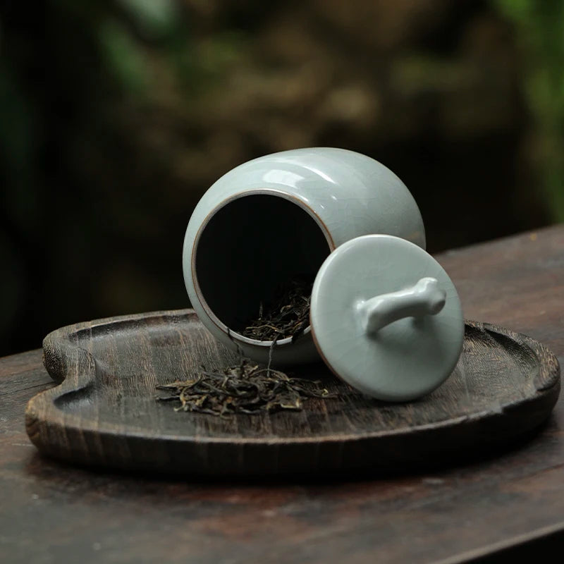 Guanfu Museum Official Glaze Consistent Auspicious Tea Caddy Elephant Auspicious Longquan Pu'er Tea Tea Box Tea Container Tea Ca