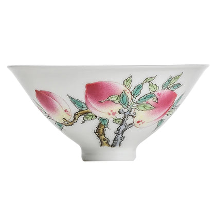 Guanfu Museum Pastel Fu Lu Double Full Couple Cups Jingdezhen Egg-Shell Porcelain Hand Painted White Porcelain Painted Peach Bat
