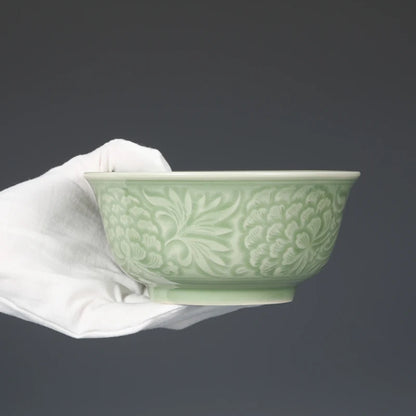 Guanfu Museum Peony Celadon Bowl Set Song Ceramic Kiln One Large and One Small Son and Mother Chongyang Old Traditional Soup Noo