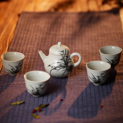 Guanfu Museum Plum Blossoms Orchids Bamboo and Chrysanthemum Four Gentlemen Tea Set Jianshui Jingdezhen Hand Painted Ceramic Kun