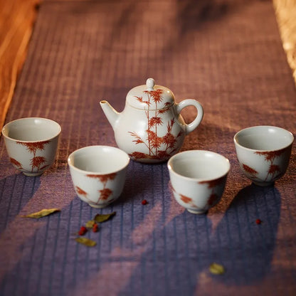Guanfu Museum Plum Blossoms Orchids Bamboo and Chrysanthemum Four Gentlemen Tea Set Jianshui Jingdezhen Hand Painted Ceramic Kun