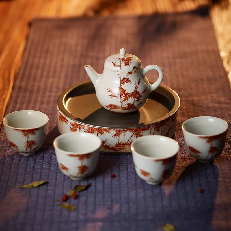 Guanfu Museum Plum Blossoms Orchids Bamboo and Chrysanthemum Four Gentlemen Tea Set Jianshui Jingdezhen Hand Painted Ceramic Kun
