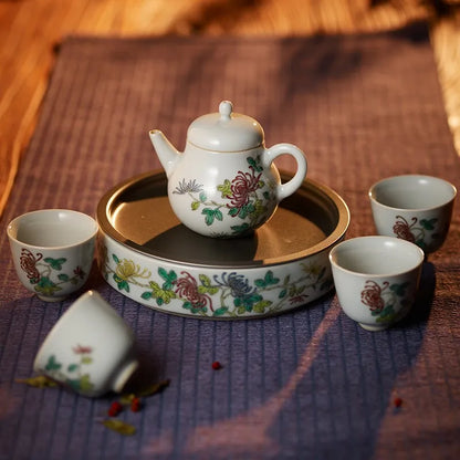 Guanfu Museum Plum Blossoms Orchids Bamboo and Chrysanthemum Four Gentlemen Tea Set Jianshui Jingdezhen Hand Painted Ceramic Kun