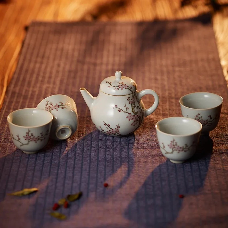 Guanfu Museum Plum Blossoms Orchids Bamboo and Chrysanthemum Four Gentlemen Tea Set Jianshui Jingdezhen Hand Painted Ceramic Kun