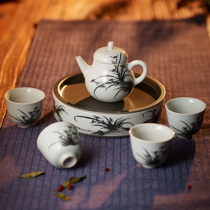 Guanfu Museum Plum Blossoms Orchids Bamboo and Chrysanthemum Four Gentlemen Tea Set Jianshui Jingdezhen Hand Painted Ceramic Kun