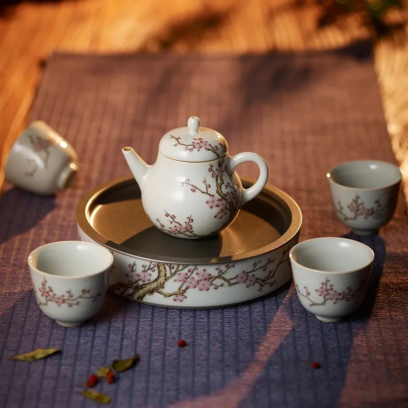 Guanfu Museum Plum Blossoms Orchids Bamboo and Chrysanthemum Four Gentlemen Tea Set Jianshui Jingdezhen Hand Painted Ceramic Kun