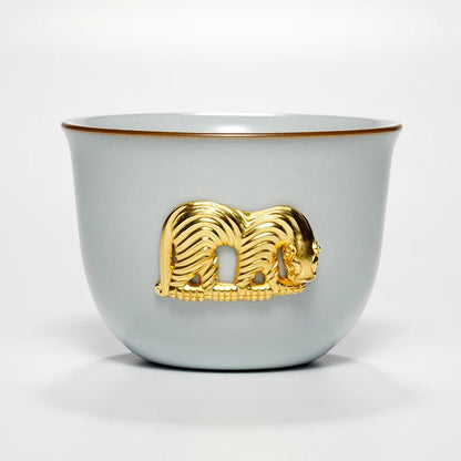 Guanfu Museum Porcelain Golden Tiger Spring Cup Golden Tiger Jirui Jingdezhen Tea Handmade 999 Sterling Silver Large Open Piece