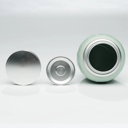 Guanfu Museum Powder Celadon Glaze Lotus Leaf Small Tea Jar Longquan Celadon Double-Layer Sealing Knob Sealed Tea Storage Cerami