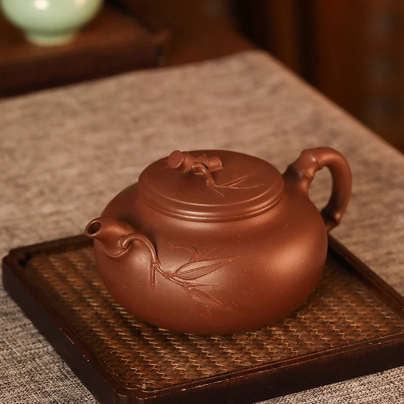 Guanfu Museum Purple Sand Pot Purple Clay Rhyme Bamboo Pot Yixing Purple Sand Oolong Tea Tie Guanyin Pu'er Tea Teapot Kung Fu Te