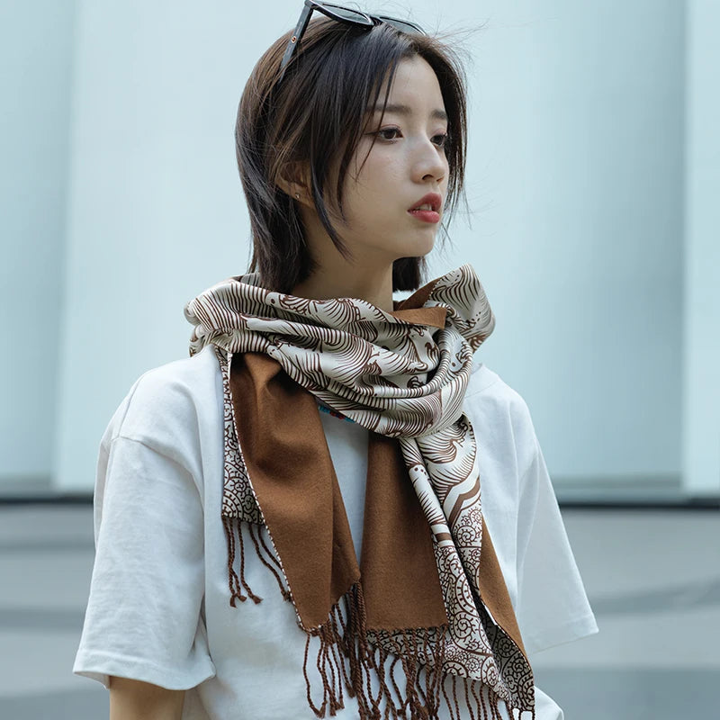Guanfu Museum Recommended Collection Decorative Creative Scarf 100% Mulberry Silk Gift Lady Mom Mother-in-Law Autumn and Winter