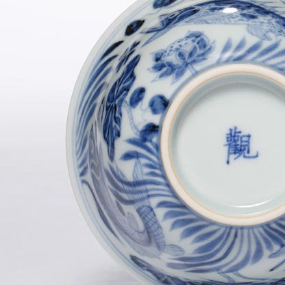 Guanfu Museum Recommended Guanfu Blue and White Flower Series Fish and Algae Pattern Gaiwan Household Jingdezhen Kung Fu Ceramic