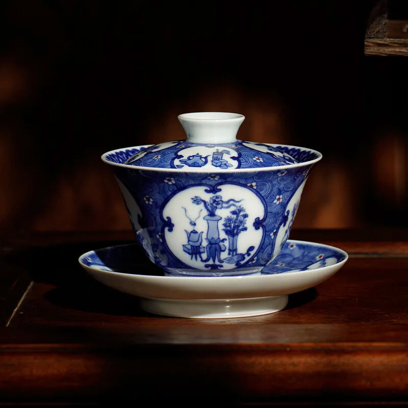 Guanfu Museum Recommended Guanfu Blue and White Hand Drawn Series-Bogu Tureen Hand-Drawn Blank Hand Painted Blue and White Antiq