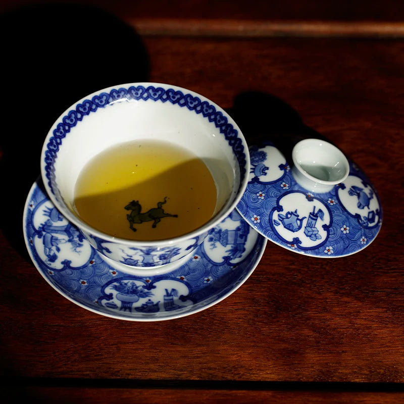 Guanfu Museum Recommended Guanfu Blue and White Hand Drawn Series-Bogu Tureen Hand-Drawn Blank Hand Painted Blue and White Antiq