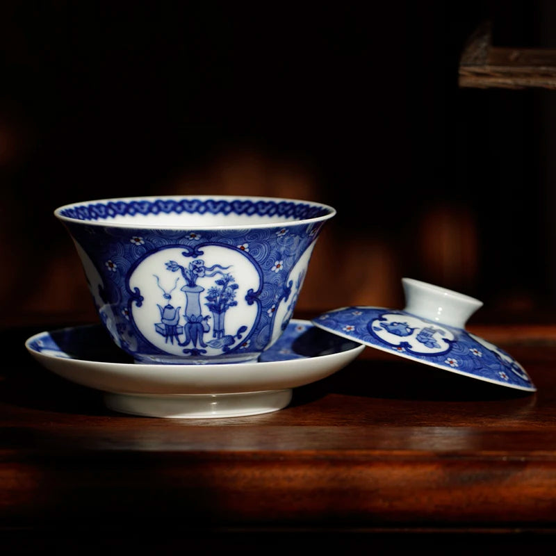 Guanfu Museum Recommended Guanfu Blue and White Hand Drawn Series-Bogu Tureen Hand-Drawn Blank Hand Painted Blue and White Antiq