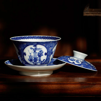 Guanfu Museum Recommended Guanfu Blue and White Hand Drawn Series-Bogu Tureen Hand-Drawn Blank Hand Painted Blue and White Antiq