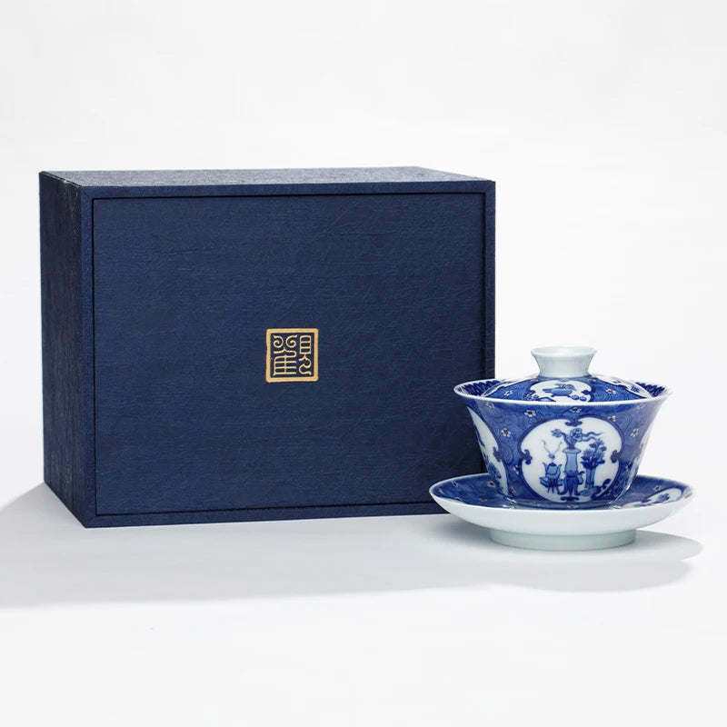 Guanfu Museum Recommended Guanfu Blue and White Hand Drawn Series-Bogu Tureen Hand-Drawn Blank Hand Painted Blue and White Antiq