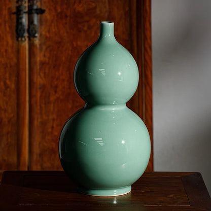 Guanfu Museum Recommended Guanfu Longquan Green Reward-Longquan Zi-Qing Mei Double-Gourd Vase Antique Celadon Handmade Handmade