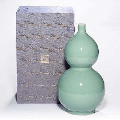 Guanfu Museum Recommended Guanfu Longquan Green Reward-Longquan Zi-Qing Mei Double-Gourd Vase Antique Celadon Handmade Handmade