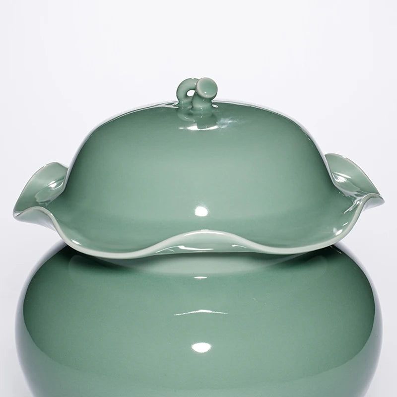 Guanfu Museum Recommended Guanfu Longquan Green Reward-Longquan Zi-Qing Mei Lotus Leaf Pot Antique Celadon Handmade Handmade Orn