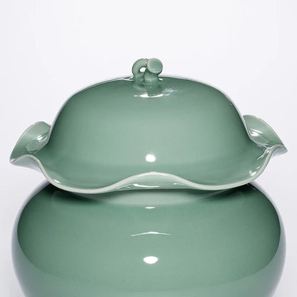 Guanfu Museum Recommended Guanfu Longquan Green Reward-Longquan Zi-Qing Mei Lotus Leaf Pot Antique Celadon Handmade Handmade Orn